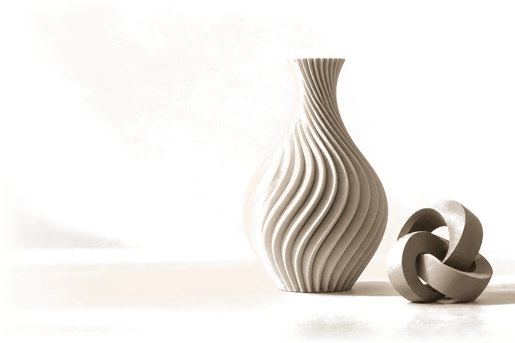 A ribbed vase and a knot sculpture